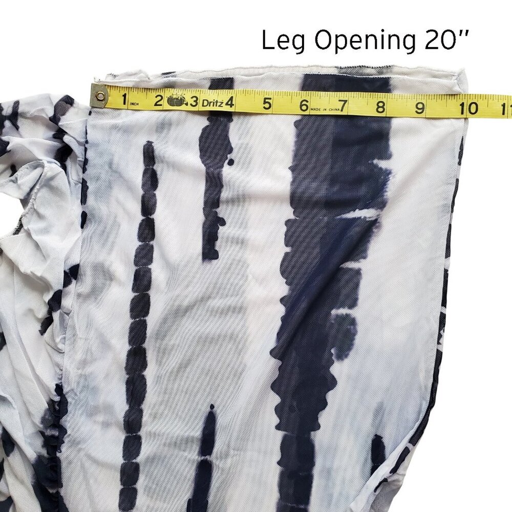 Tie Dye Transparent Mesh Beach Pants High Waist Wide Leg White & Navy Blue M - Picture 10 of 11